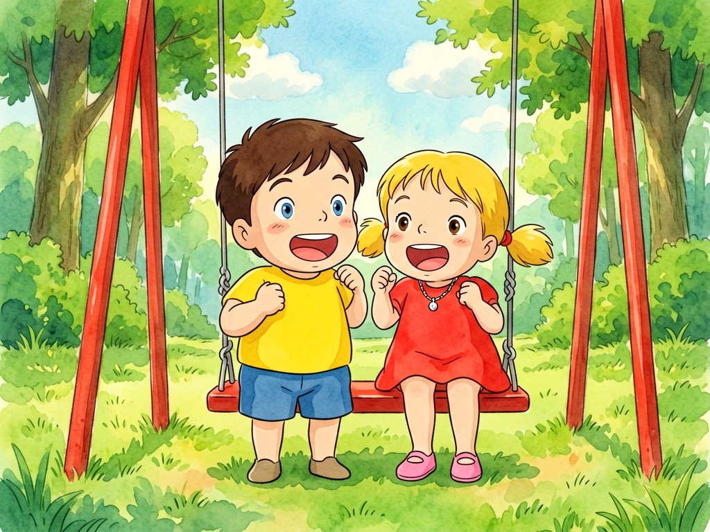 Two Friends on the Red Swing