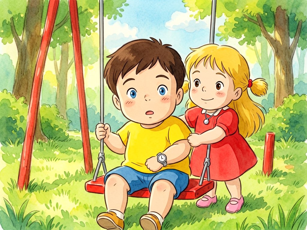 Two Friends on the Red Swing