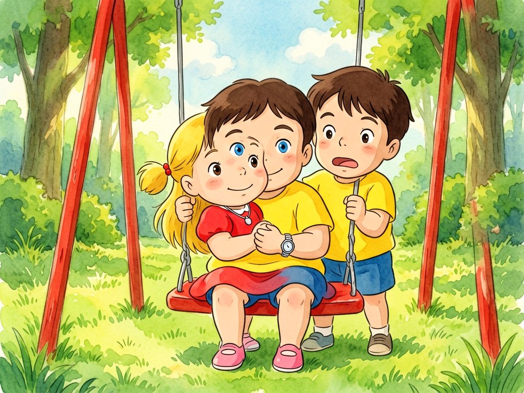 Two Friends on the Red Swing