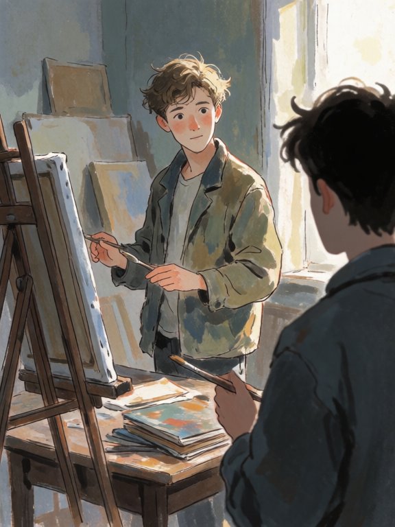 Van Gogh painting away, hoping someone will notice.