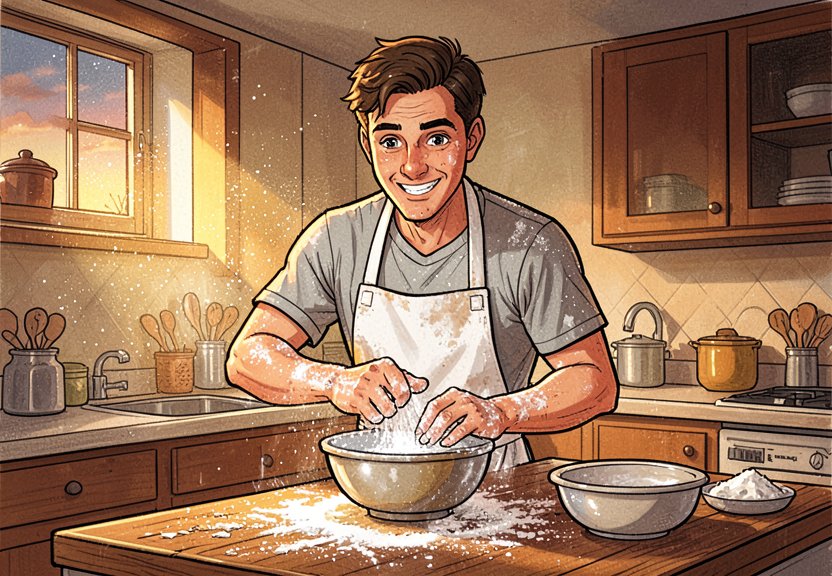 A friend bakes bread despite the messy results.