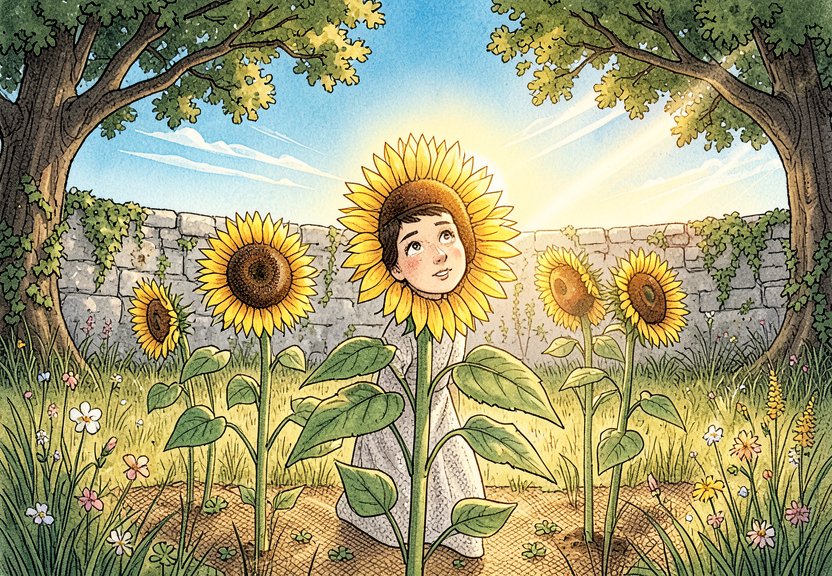 Young sunflowers turning toward the morning sun.