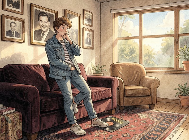 Listening to the old musical again, the young adult pauses with a hand on their chin.