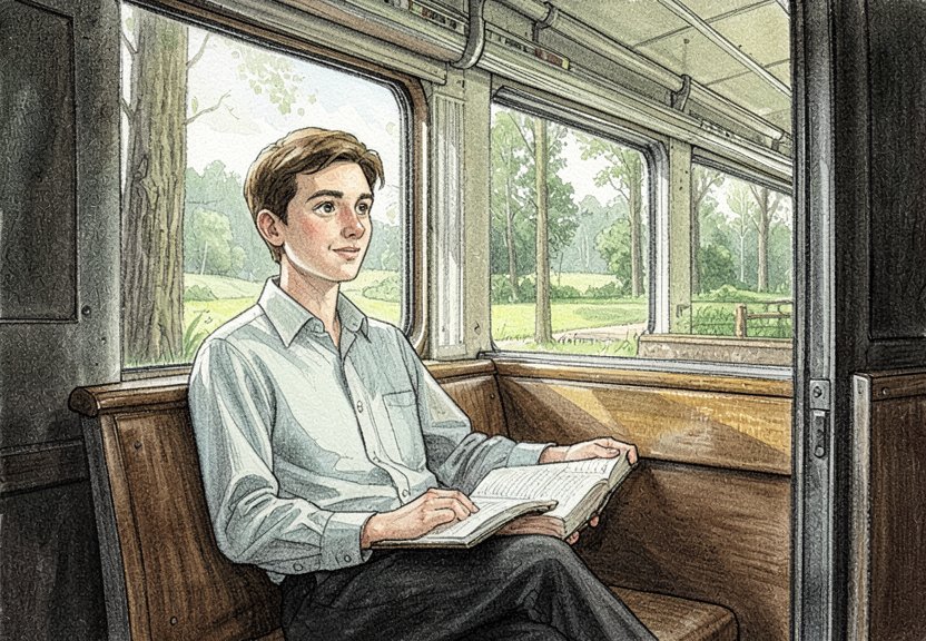 Reading while the train moves.