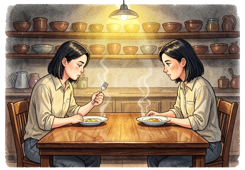 The silence hangs heavy over a meal that lacks any real spark.