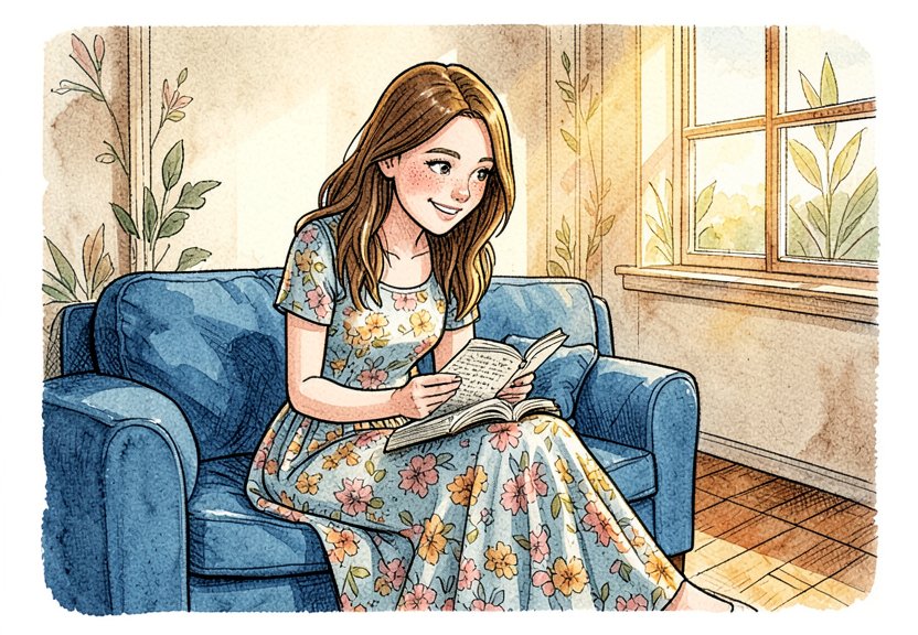 She opens the book to page 200, ready for the ending.